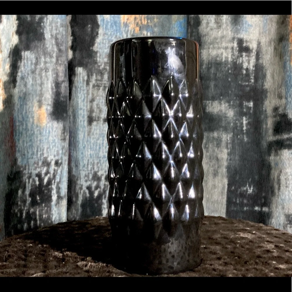 Black Earthenware Ceramic Glaze Geometric Vase By Threshold 9